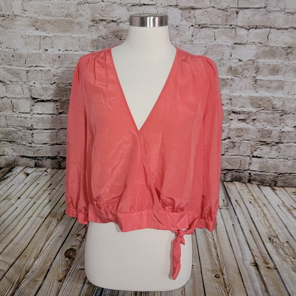 Madewell Silk Wrap Top Coral Pink